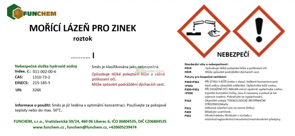 Mořící lázeň pro zinek