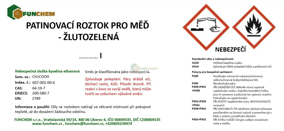 Patinovací roztok pro měď - žlutozelená