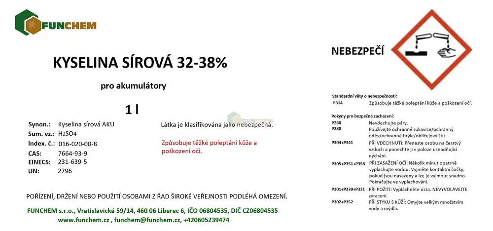 Kyselina sírová 96% 1000 ml OMEZENÍ