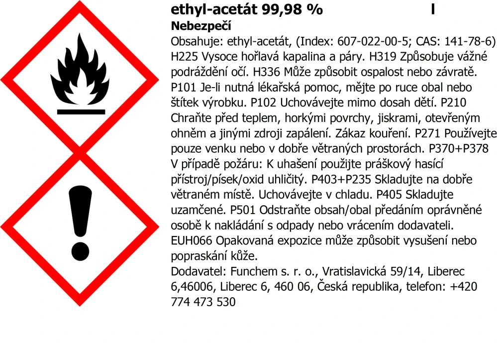 Ethylester kyseliny octové - ethylacetát 99% chem. č.