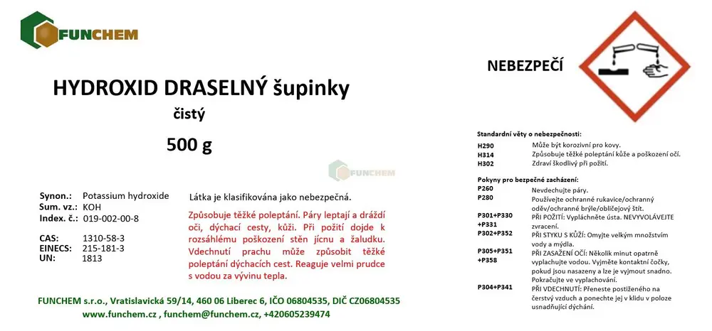 Hydroxid draselný min. 90% šupinky 500 g