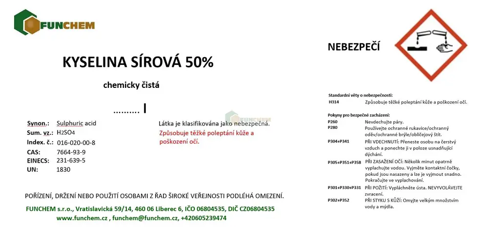 Kyselina sírová 50% OMEZENÍ